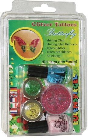 Eulenspiegel 730584 Set di tatuaggi glitterati a forma di farfalla, per carnevale, Halloween, feste a tema