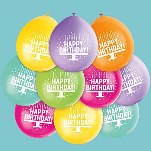 Unique Party  Palloncini di Compleanno in Lattice 23 cm Happy Birthday Assortimento di 10