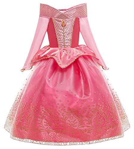 New front Costume da Principessa Aurora Abito delle Ragazze Fantasia Comunione Battesimo Vestito Principessa Bambina Festa di Halloween Compleanno Natale Carnevale Cerimonie Rosa 130