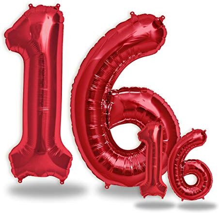 FUNXGO Palloncino Numero 16 rosso Palloncini Compleanno 16 Anni Palloncino 16 Anni Compleanno Decorazioni Compleanno Vola con l'Elio Feste Decorazione di Compleanno Palloncino 16 rosso