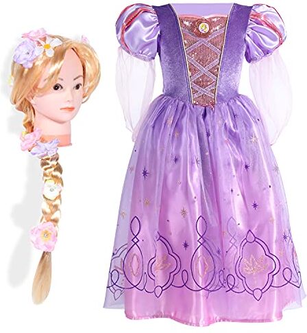 Sincere Party Ragazze Rapunzel Princess Fancy Dress con parrucca aggrovigliata 3-4 anni, Nuova opzione 2022