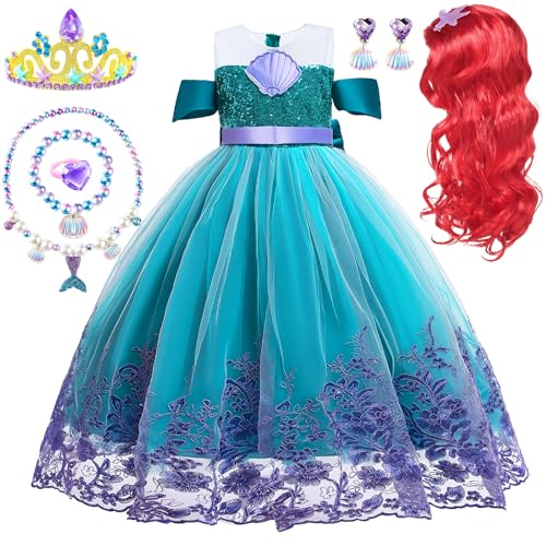 Vexlyn Costume Principessa Bambina, Sirenetta Vestito Principessa Bambina Costume Sirena Bambina Vestito Carnevale Bambina Ragazza Travestimenti Bambina Halloween Carnevale Cosplay Compleanno Natale Festa