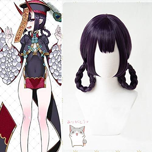 GUANBBD Parrucca cosplay FGO Destino Grand Order Shuten-Douji Zombie Parrucca Cheongsam Trecce Cosplay capelli sintetici viola per adulti Halloween gioco di ruolo