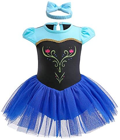 HIHCBF Neonata Costume di Carnevale Vestito da Principessa Anna Pagliaccetto per Bimba Compleanno Festa Halloween Cosplay Natale Abitini per Bambina con Archetto 6-9 mesi