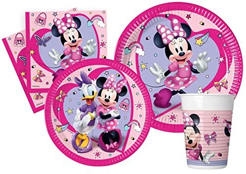 Ciao Kit Party Tavola Disney Minnie Junior per 24 persone (112 pezzi: 24 piatti carta Ø23cm, 24 piatti carta Ø20cm, 24 bicchieri plastica 200ml, 40 tovaglioli carta 33x33cm)