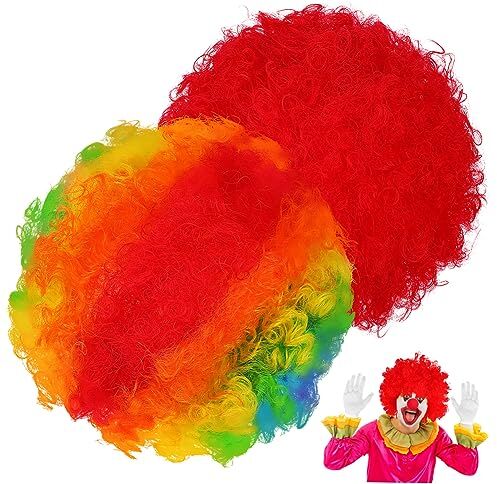 INOOMP 2 Pz Parrucca Da Clown Rosso Arcobaleno Parrucca Anime Corta Parrucche Da Clown Per Adulti Costume Da Circo Parrucca Dellorgoglio Halloween Seta k Ecologica Uomo