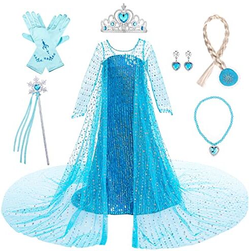 LOBTY Vestito da Principessa Elsa con Accessor Bambina Costume da Regina delle Nevi Abito da Halloween Carnevale Cosplay Compleanno Natale Festa Vestito Fantasia