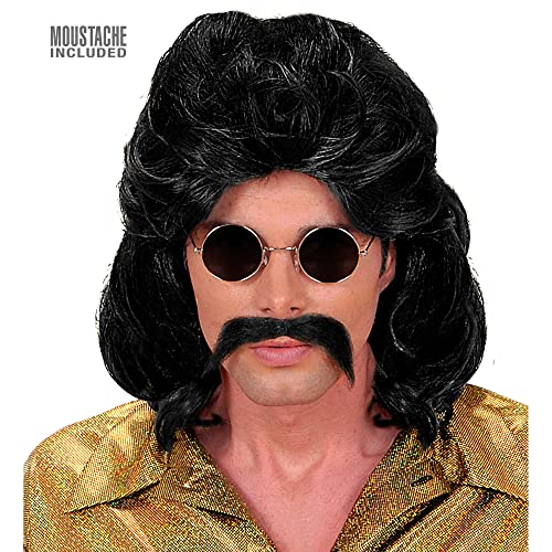 WIDMANN THE 70s MAN WIG & MOUSTACHE" black in box -