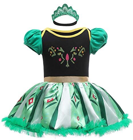 HIHCBF Neonata Costume di Carnevale Vestito da Principessa Anna Pagliaccetto per Bimba Compleanno Festa Halloween Cosplay Natale Abitini per Bambina con Archetto 12-18 mesi