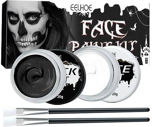 Holzsammlung Halloween Clown Zombie Trucco Nero Bianco Crema Viso Pittura,Bianco e Nero Pittura del corpo, Adatto Halloween, Natale, Giochi di Ruolo