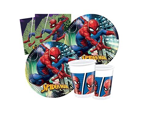 Isola Party Kit festa di compleanno Spiderman Team Up eco-friendly (8 piatti, 8 bicchieri, 20 tovaglioli)
