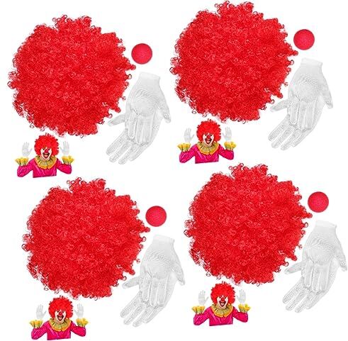 Holibanna 4 Set Parrucca Di Clown Parrucca Clown Calzini Spugna Rossa Naso Maschera Clown Costume Adulto Parrucche Colorate Parrucca Clown E Naso Accessori Parrucca Del