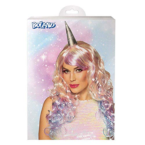 Boland Parrucca con unicorno Stargaze, capelli sintetici, capelli lunghi con corno, acconciatura, colori pastello, accessori, costume, carnevale, festa a tema