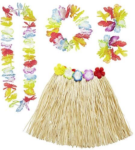 WIDMANN Set di costumi Hawaii, gonna di bastone, collana di fiori, cerchietto di fiori e braccialetti di fiori, festa estiva, festa in spiaggia