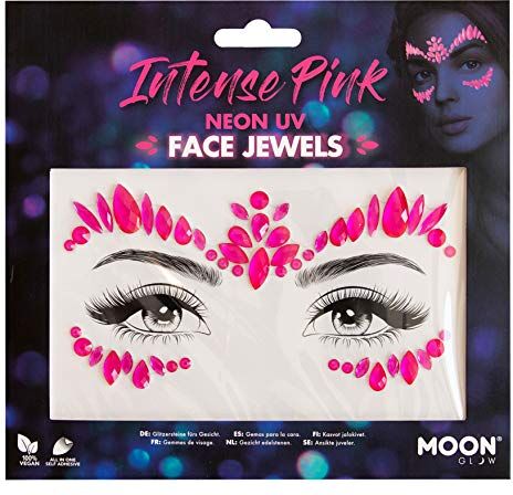 Moon Glow Gioielli per il viso al neon UV di Festival Face Body Gems, adesivi glitter per il trucco degli occhi in cristallo, gioielli per tatuaggi temporanei, Rosa, 1 conteggio (confezione da 1)