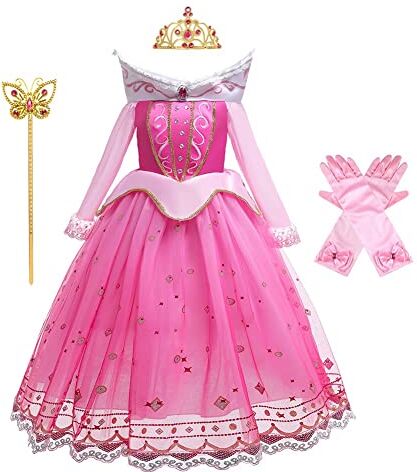 MYRISAM Ragazze Aurora Costume Vestito da Festa di Compleanno Bella Addormentata Principessa Carnevale Costumi Halloween Natale Cerimonia Compleanno Abiti Partito con Accessori 9-10