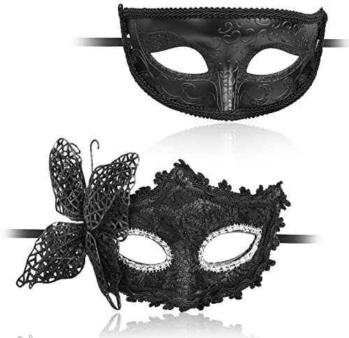 Aomig Maschera Veneziana, 2 Pezzi Maschere Veneziana Maschera Sexy Travestimento Decorazione in Pizzo, Maschera Carnevale Viso Maschere di Pizzo per Halloween, Carnevale, Carnevale, Festa(Nero)