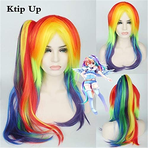 SKYXD Anime My Little Pony Rainbow Parrucche Cosplay Lunghi capelli sintetici Halloween Parrucca in costume da festa di Natale con coda di cavallo per donna