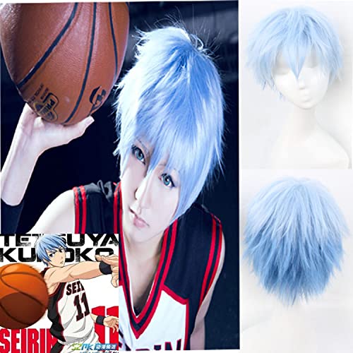 EQWR Halloween Fashion Christmas Party Dress Up Wig Kuroko'S Basketball Kuroko Tetsuya Cos Wig Ice Blue Mixed Rebellious Teenager Anime Wig