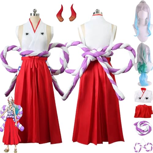 WOLWES Costume cosplay Anime Yamato Outfit Wano Country Kinono Parrucca copricapo Set completo Vestito uniforme di carnevale per feste di Halloween