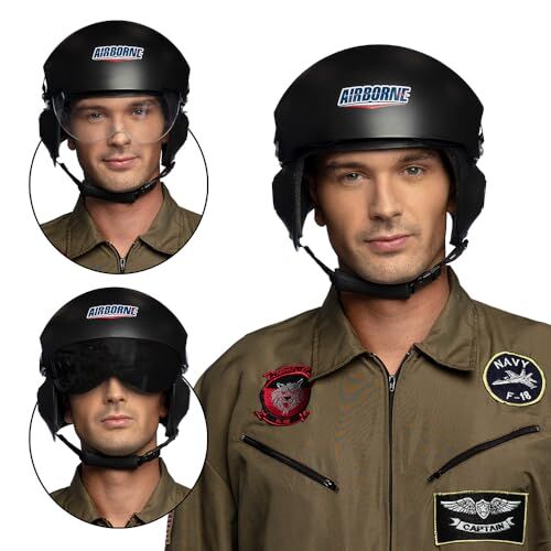 Boland 0 Casco Airborne, copricapo per costume da pilota di jet, accessori per costumi in maschera, carnevale, festa a tema
