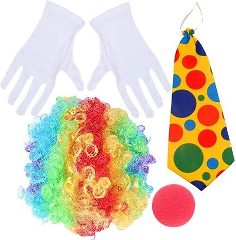 ifundom 1 Set Naso Da Clown Del Circo Parrucca Da Clown Da Festa Parrucche Da Donna Guanti Cosplay Pagliaccio Costume Da Clown Adulto Schiuma Halloween Bambino Vestito Da Pagliaccio