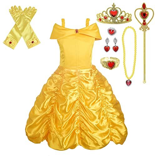 Lito Angels Vestito Principessa Belle Costume la Bella e la Bestia con Accessori per Bambina Taglia 4-5 Anni, Giallo, Stile 1