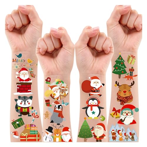 Leesgel Natale Tatuaggi per Bambini, 30 Fogli Tatuaggi Stickers Bambini per Calendario Avvento Riempire, Regalo Natale 2023 Gadget Natale Festa Compleanno Decorazioni Natalizie