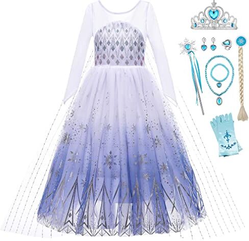 New front Costume da Principessa Frozen Elsa Vestito Elsa Frozen Bambina Abito da Principessa Gonna in Tulle per Festa di Cosplay Party Halloween Compleanno Carnevale Natale Viola 120