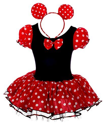 Lito Angels Costume di Minnie per bambina, Vestito da festa di Halloween e compleanno, con orecchie di topo cerchio per capelli, Taglia 3 4 Anni