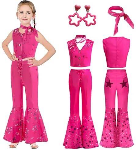 Marypaty Vestiti Barb the Movie Donna Costume, Barb Cosplay Costume, Barb Abito per ragazze Rosa Senza maniche Abito a quadrett Carnevale Costume. (120, Bambini Style B)