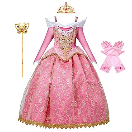 MYRISAM Ragazze Aurora Costume Vestito da Festa di Compleanno Bella Addormentata Principessa Carnevale Costumi Halloween Cosplay Natale Cerimonia Compleanno Abiti Partito con Accessori 3-4