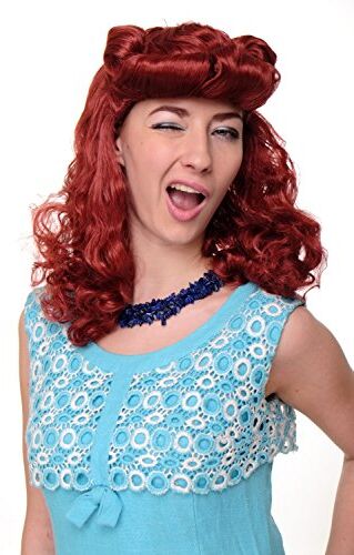 WIG ME UP Parrucca Carnevale da Donna Scarlatto Rockabilly Anni 50 Rosso Ciuffo WIG018-P135