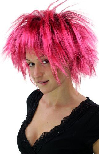 WIG ME UP Parrucca Da Carnevale, Punk Anni 80, Colore Nero-Rosa,