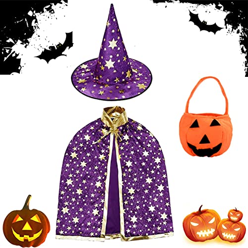 DONGSZQ Costume Da Strega Di Halloween,mantello Wizard con cappello, Halloween Cappello Per Bambini Witch,Witch Wizard Cloak, Per Bambini Ragazzi Ragazze Costume Cosplay (Viola)