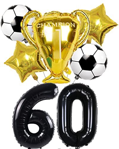 Conruich Kit di Palloncini Calcio, Decorazione Compleanno 60 Anni Uomo, Palloncino Gigante Numero 60, Calcio Decorazioni Festa di Compleanno Maschio, Calcio Tema Party Decorazioni