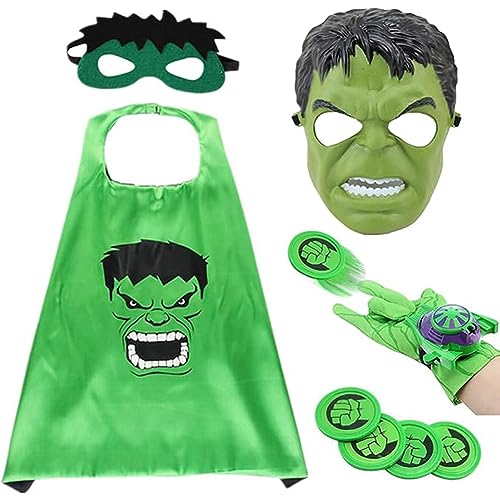 Generic Mantelli da Supereroe per Bambini,Costumi Verde con Maschere Cosplay Costumi Mantelli Travestimenti,per Compleanno Halloween Carnevale Party