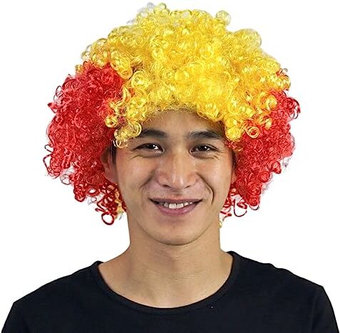 BEALIFE Parrucca da clown Capelli da festa Capelli sintetici Tifosi di calcio Feste multiuso Accessorio copricapo multicolore Divertente, Spagna, Dimensione libera