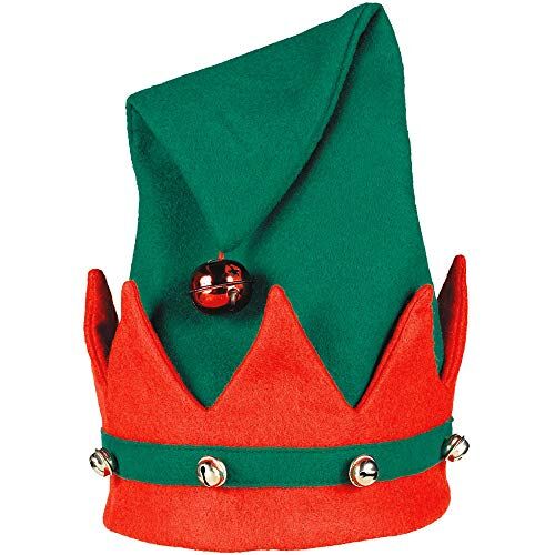 amscan Cappello da Elfo con Campana, Rosso/Verde, Babbo, vigilia di Natale, Carnevale, Feste a Tema, 393509-55, 15" x 11