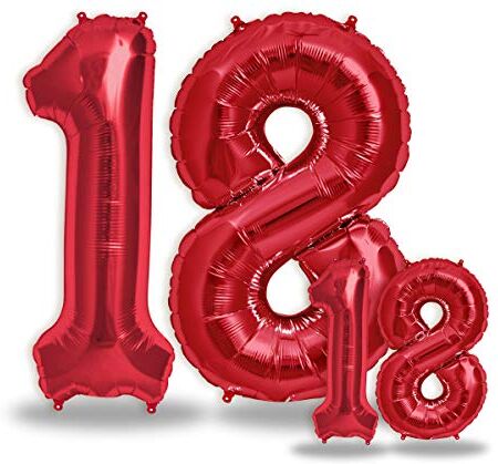 FUNXGO Palloncino Numero 18 rosso Palloncini Compleanno 18 Anni Palloncino 18 Anni Compleanno Decorazioni Compleanno Vola con l'Elio Feste Decorazione di Compleanno Palloncino 18 rosso