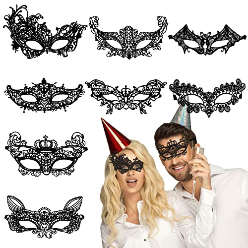 UMILKI 8 Pezzi Maschera da Ballo, Maschera in Pizzo Nero Maschere Veneziana, Maschera Mascherata Donna, Maschere di Travestimento, Maschera di Pizzo Sexy per Feste, Carnevale, Balli