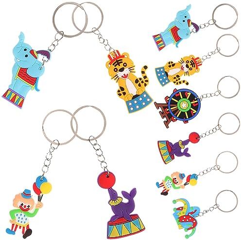 EXCEART 10Pcs Portachiavi Circo Animali Clown Portachiavi Anime Catena Chiave Carnevale Decorazioni Per Feste A Tema Baby Shower Forniture Per Feste Di Compleanno (Stile Casuale)