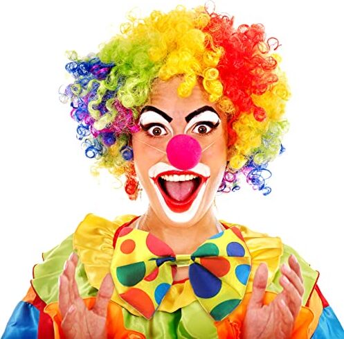 BBTO 2 Pezzi Parrucca Afro Riccia e Papillon da Clown Parrucche Rimbalzanti da Pagliaccio Parrucche Colorate Arcobaleno Papillon a Pois Decorazioni per Feste di Circo Travestimenti per Adulti