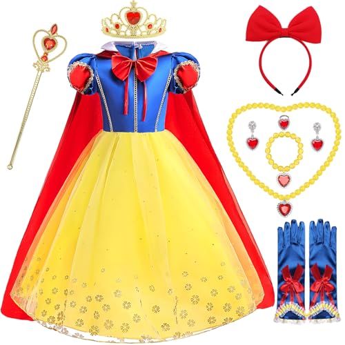 Cnexmin Costume da Biancaneve per bambine, da principessa, con accessori, per cosplay, abito da fata, da sera, per compleanno, feste, Halloween, Natale, festa di Carnevale, 2-3 anni, 100 cm