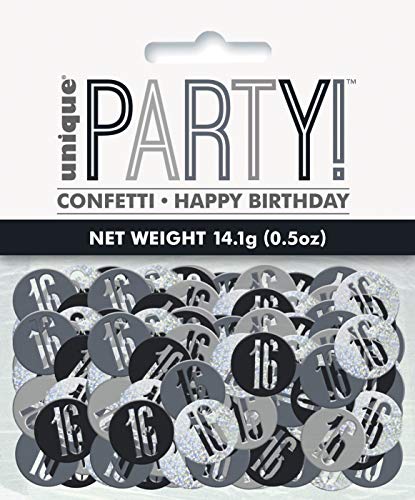 Unique Party  Coriandoli per il 16° Compleanno 14 g Compleanno Glitz Nero e Argento