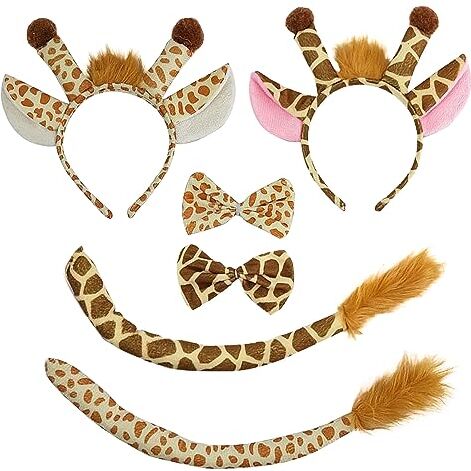 TSHAOUN 2 Sets Giraffa Costume, Costumi Animali Giraffa Orecchie Fascia Bowtie Coda per Adulto Animali Dress Up Carino Costume per Donne Ragazze Halloween Carnevale Cosplay (Giraffa)