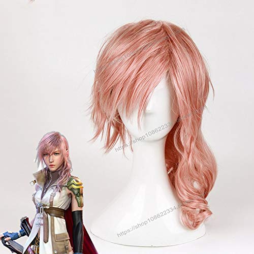 GGJKB Final Fantasy Ff13 Eclair Farron Lightning Parrucca Rosa Cosplay Parrucca riccia in fibra ad alta temperatura per parrucca con cappello per feste di Halloween