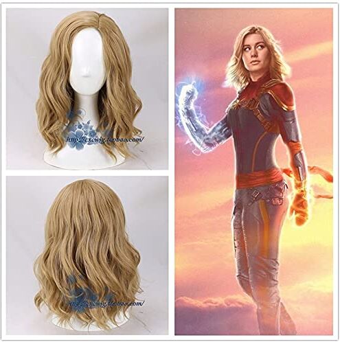 XINYIYI The Avengers Captain Marvel Carol Danvers Parrucca Cosplay Donna Bionda Capelli Mossi Parrucca Dorata Costumi Accessori Con Cappuccio Per Capelli Gratuito