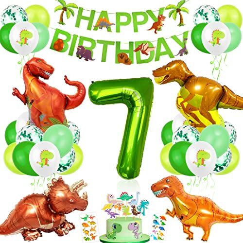 Bluelves Decorazioni Compleanno Dinosauri, Palloncino Numero 7，Decorazioni Compleanno 7 Anno, Festa Tema Dinosauri, Compleanno Party Ragazzo, Palloncini Compleanno Dinosauri per Bambini Festa nella Giungla