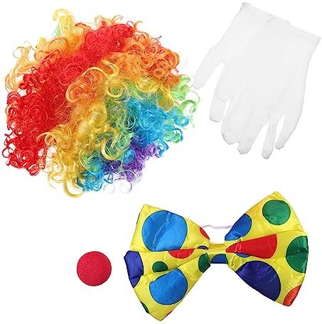 FELTECHELECTR 1 Set Costume Pagliaccio Di Carnevale Parrucca Festa in Discoteca Adesivi Per Palloncini Divertente Costume Clown Parrucche Afro Ricce Clown Abito Stoffa Abbigliamento Halloween